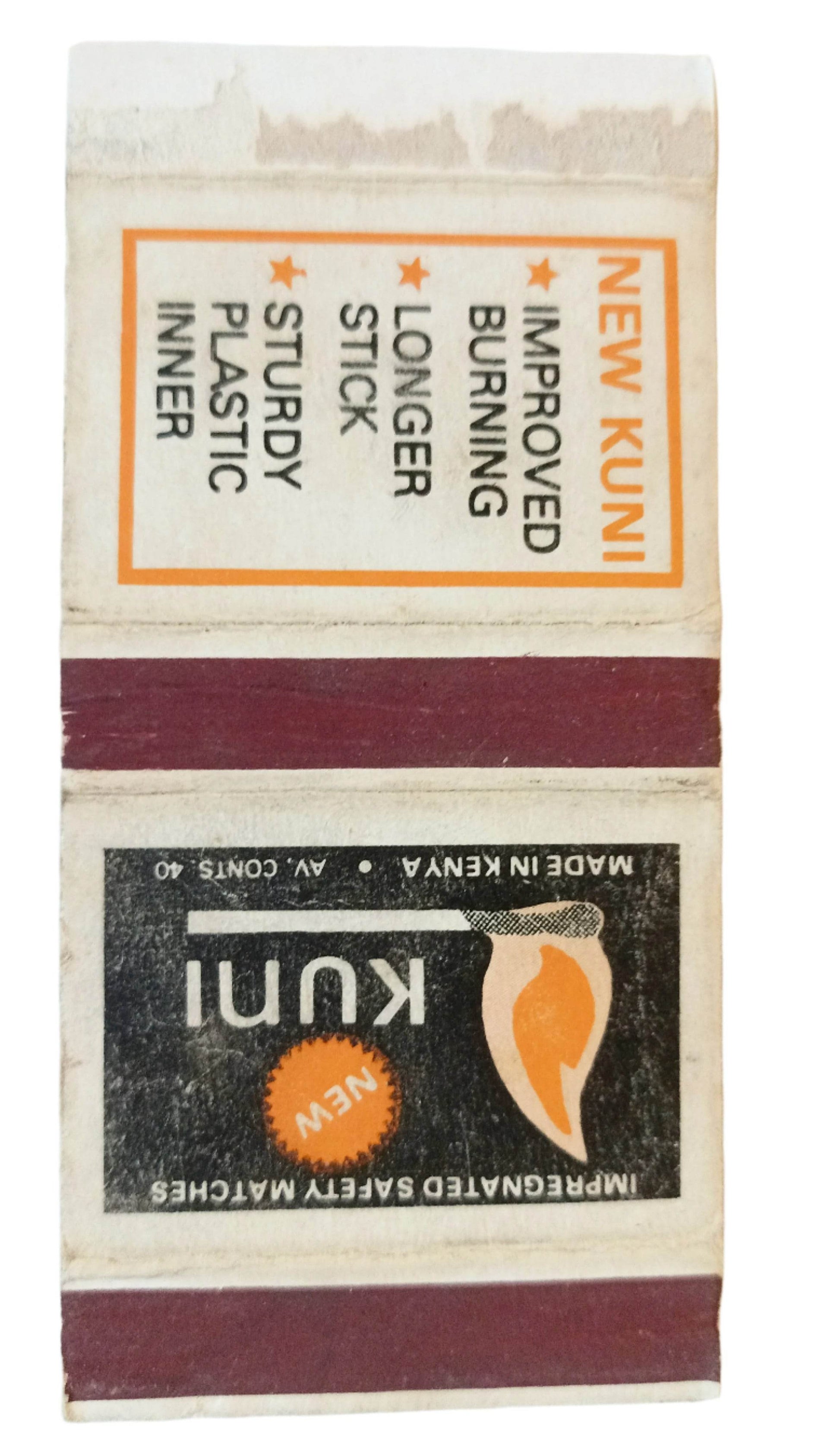 Kenya Kuni Impregnated Safety Matches Matchbook Cover 1970's - TulipStuff