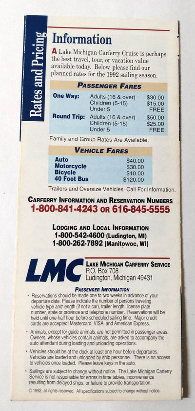 Lake Michigan Carferry Service ss Badger 1992 Cruise Brochure - TulipStuff