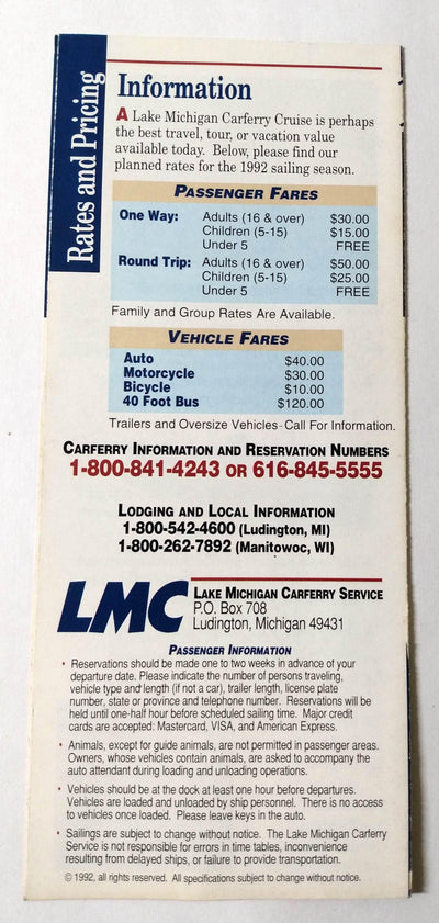 Lake Michigan Carferry Service ss Badger 1992 Cruise Brochure - TulipStuff