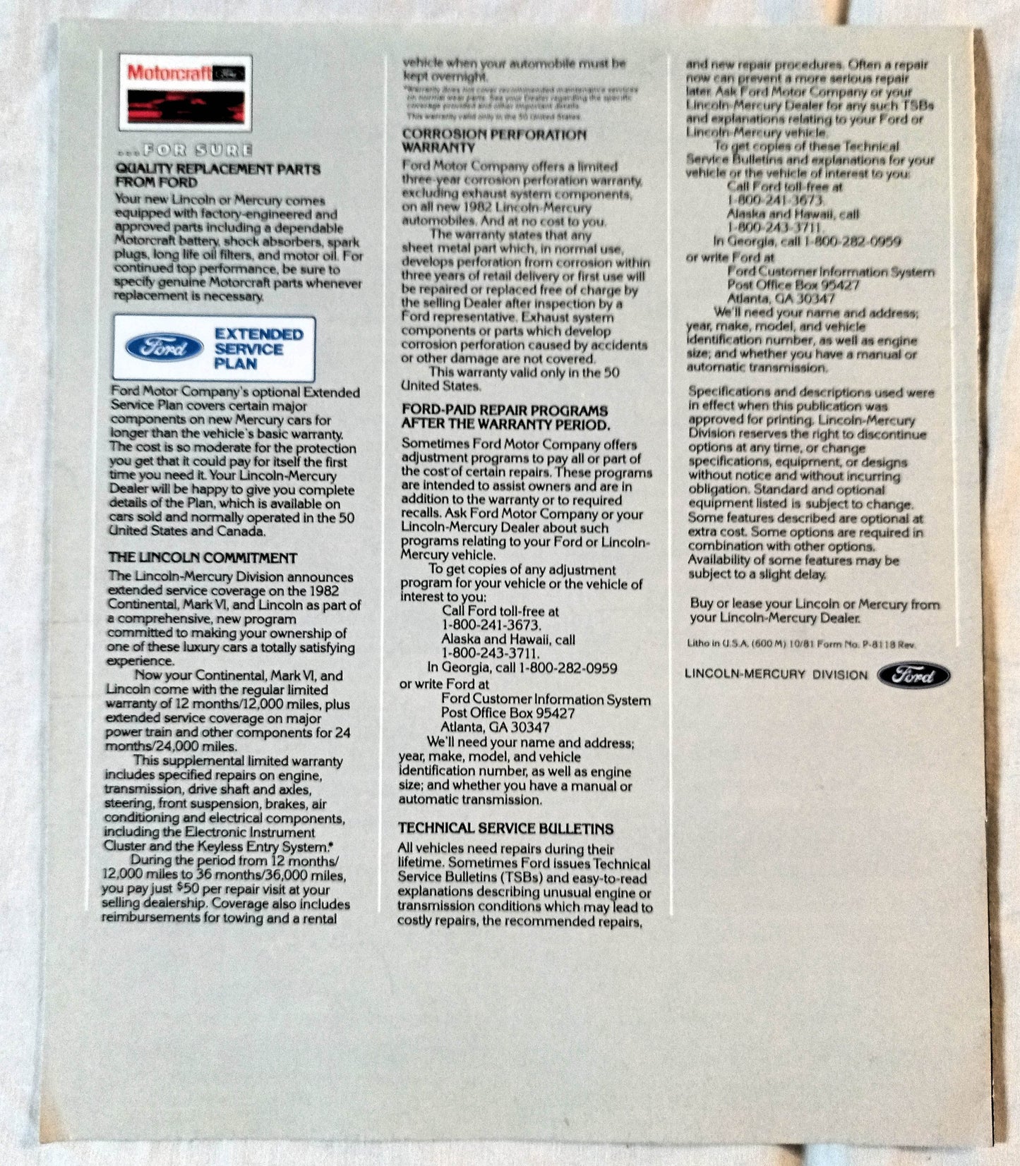 Lincoln-Mercury 1982 Full Line US Dealer Sales Brochure - TulipStuff