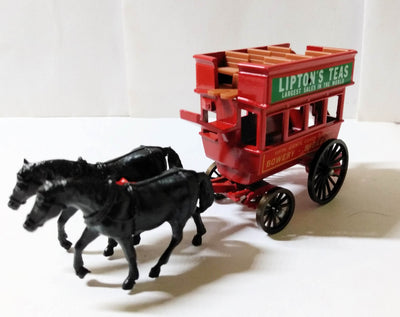 Lledo DG4 Lipton Teas Horse-Drawn Omnibus Bowery to Broadway Red 1984 - TulipStuff