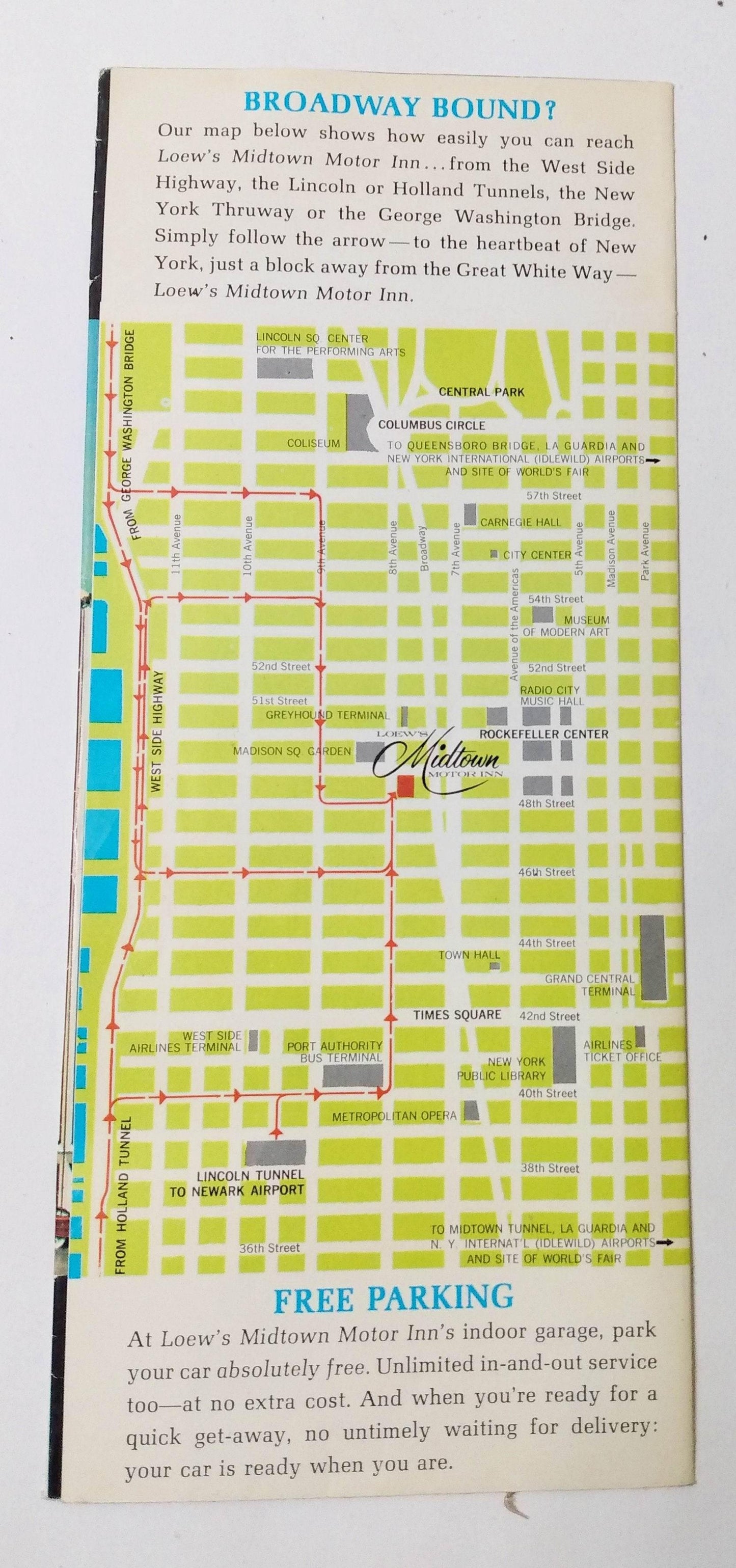 New York City Loew's Midtown Motor Inn 8th Ave 48th-49th 1964 Brochure - TulipStuff