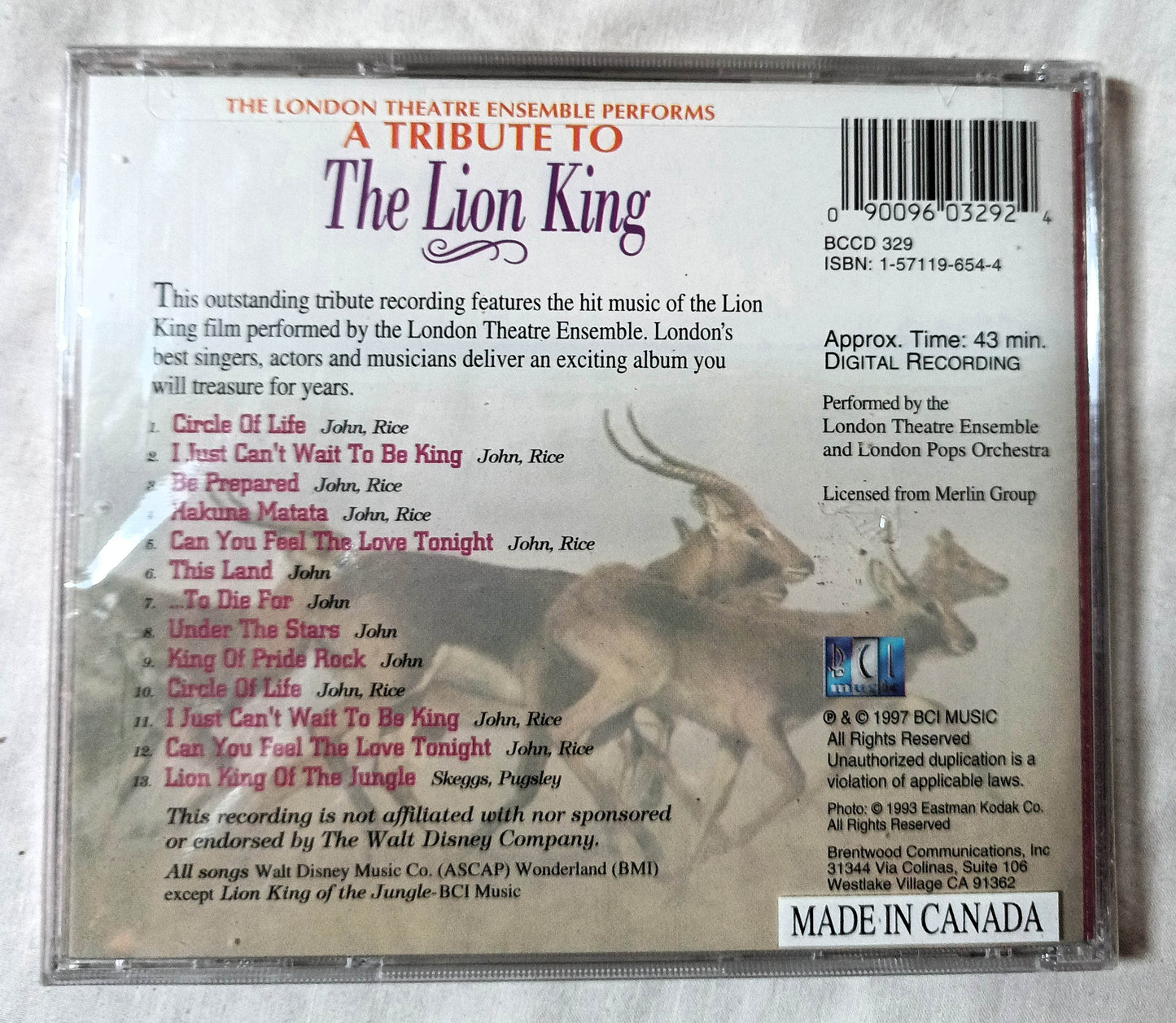London Theatre Ensemble Performs A Tribute To The Lion King CD 1997 - TulipStuff