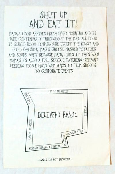 Mama's Food Shop E 3rd St Ave B East Village NYC Takeout Menu 2007 - TulipStuff