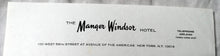 Load image into Gallery viewer, Manger Windsor Hotel 58th St 6th Ave New York City Stationary 1960's - TulipStuff