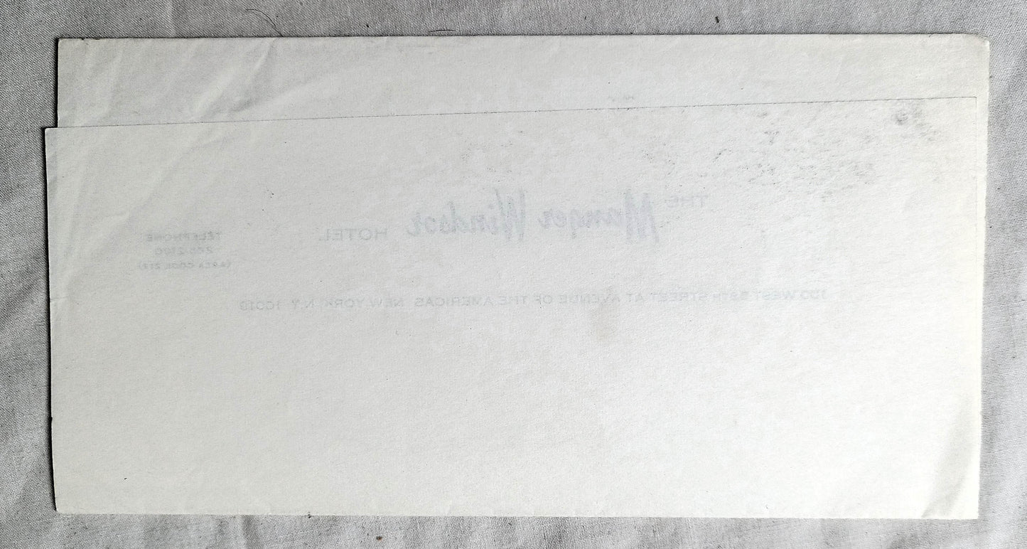 Manger Windsor Hotel 58th St 6th Ave New York City Stationary 1960's - TulipStuff