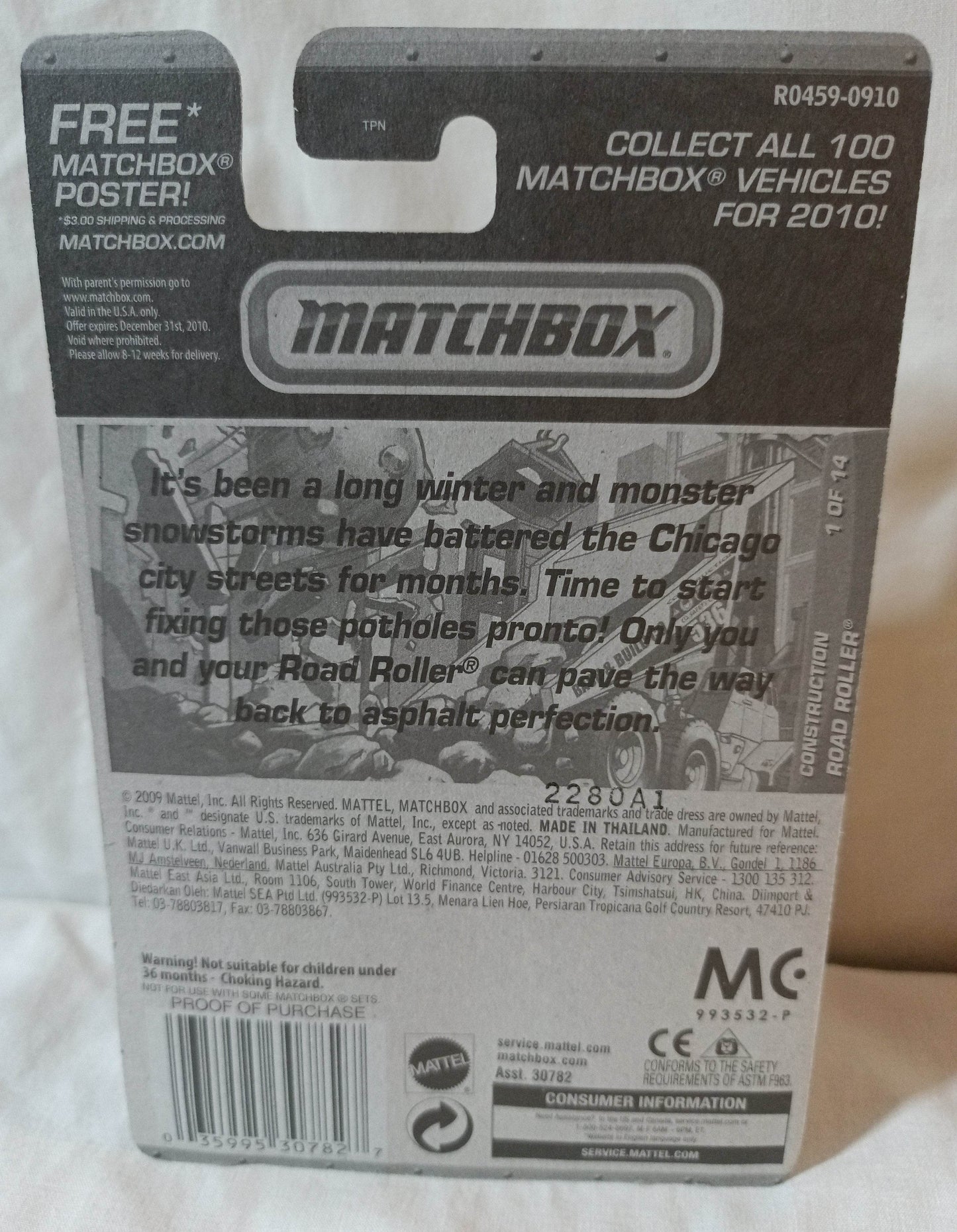 Matchbox #37 Road Roller Construction Series Yellow 2010 - TulipStuff