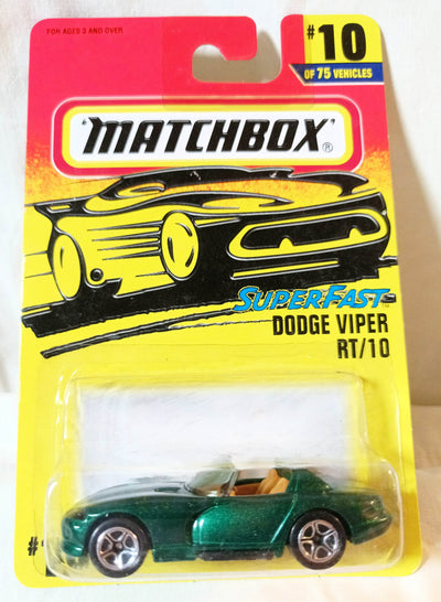 Matchbox #10 Dodge Viper RT/10 Sports Car Superfast 1997 Green - TulipStuff