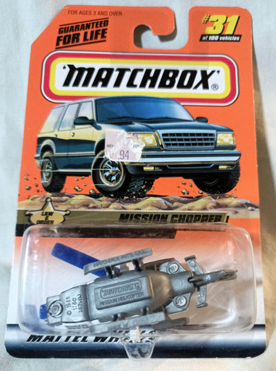 Matchbox #31 Law and Order Mission Helicopter 1999 Error Card - TulipStuff