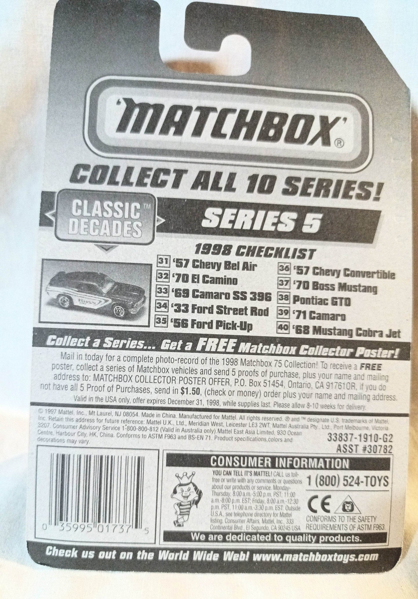 Matchbox #37 Ford '70 Boss Mustang Classic Decades Series 1998 - TulipStuff