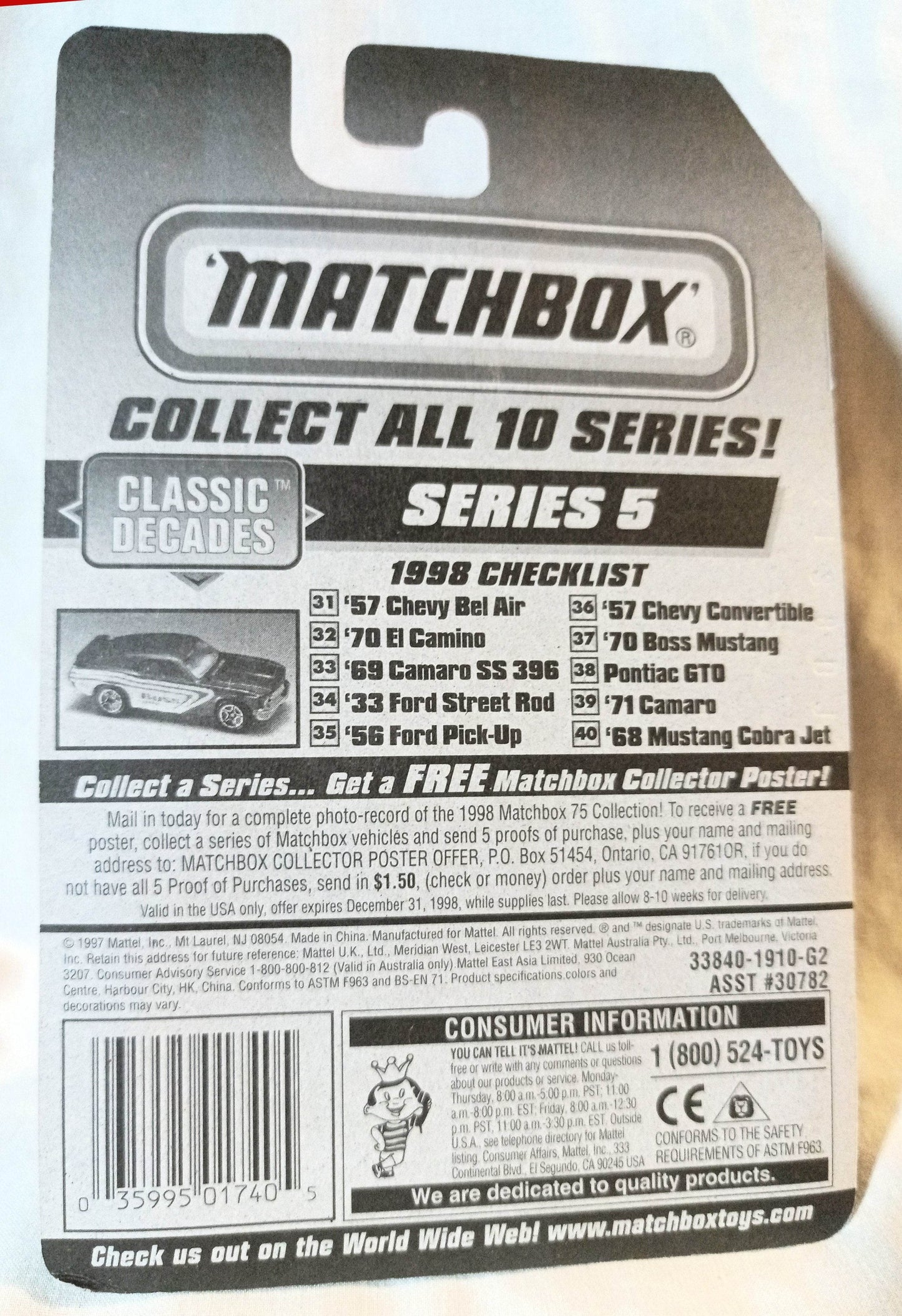 Matchbox #40 Ford '68 Mustang Cobra Jet Classic Decades Series 1998 - TulipStuff
