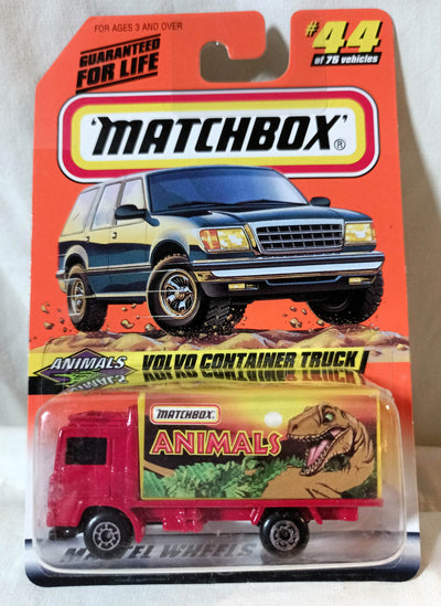 Matchbox #44 Volvo Container Truck Animals Dinosaurs 1998 - TulipStuff