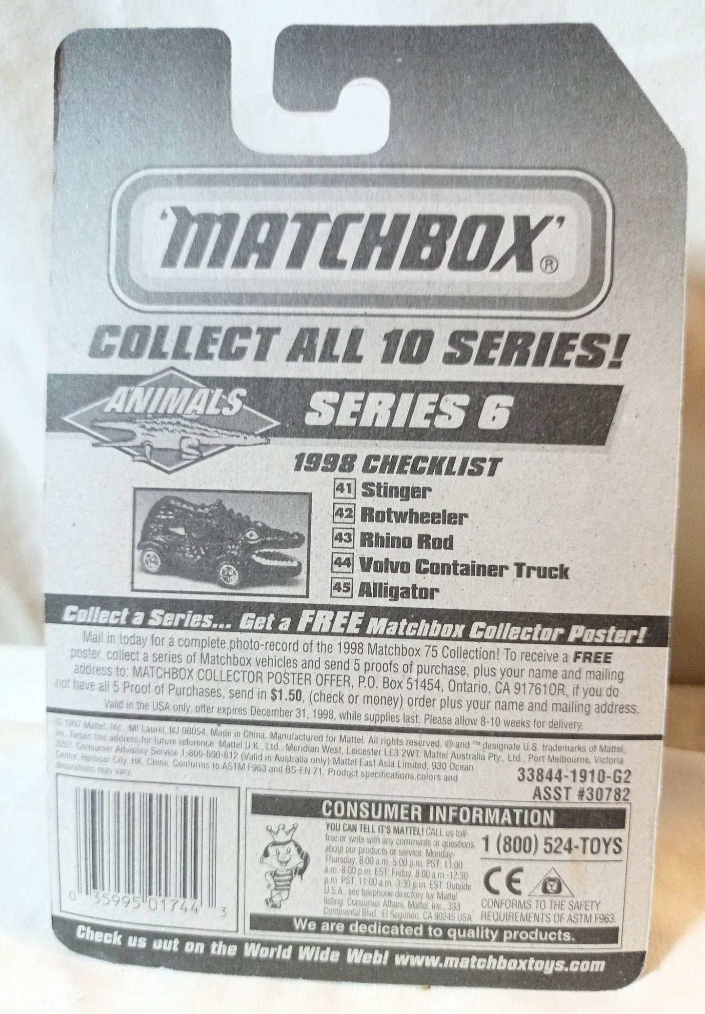 Matchbox #44 Volvo Container Truck Animals Dinosaurs 1998 - TulipStuff