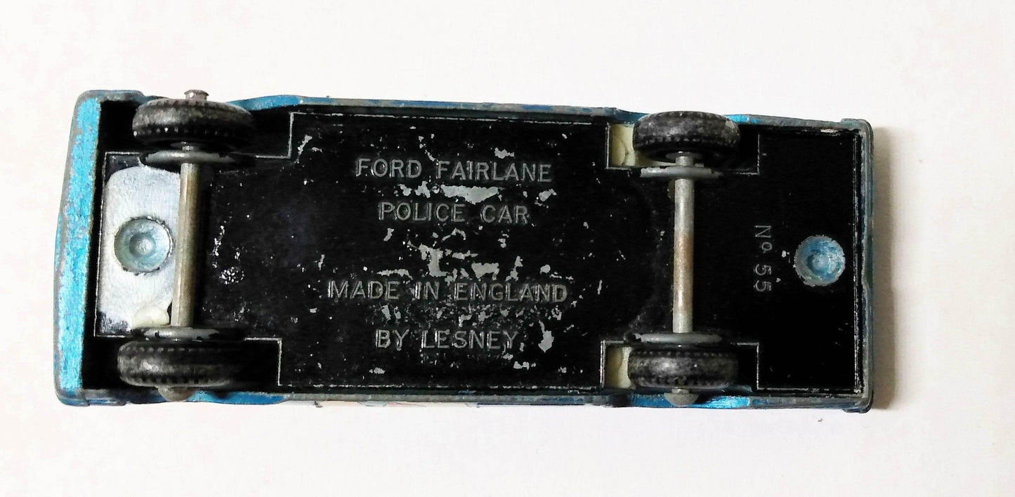Lesney Matchbox 55 Ford Fairlane Police Car England 1963 - TulipStuff