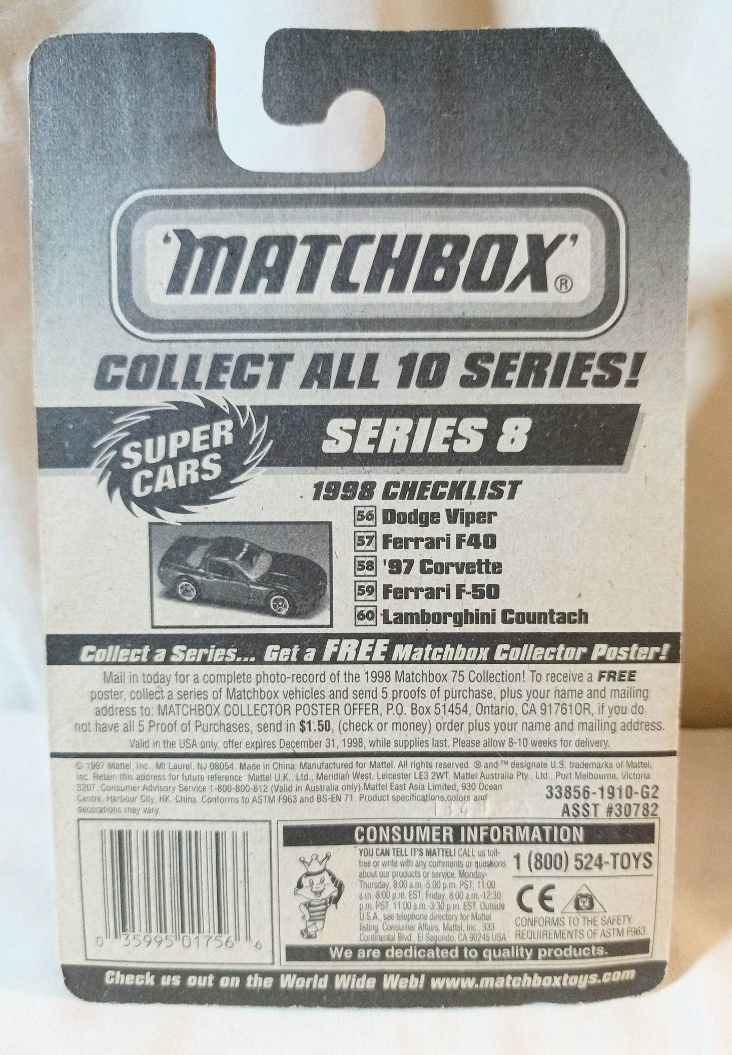 Matchbox #56 Dodge Viper RT/10 Sports Car Super Cars Yellow 1998 - TulipStuff