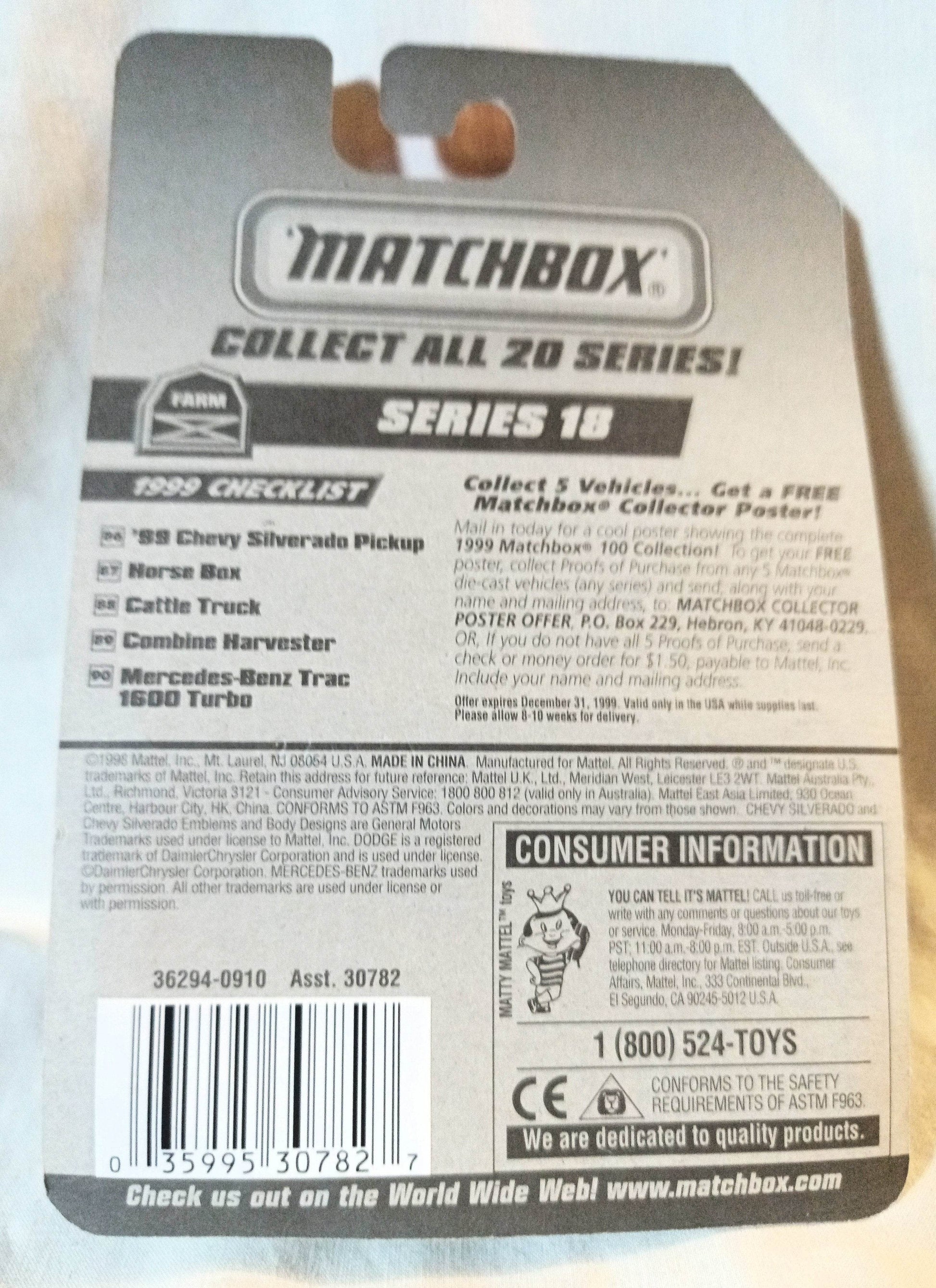 Matchbox #90 Farm Series Mercedes-Benz Trac 1600 Turbo Tractor 1999 - TulipStuff