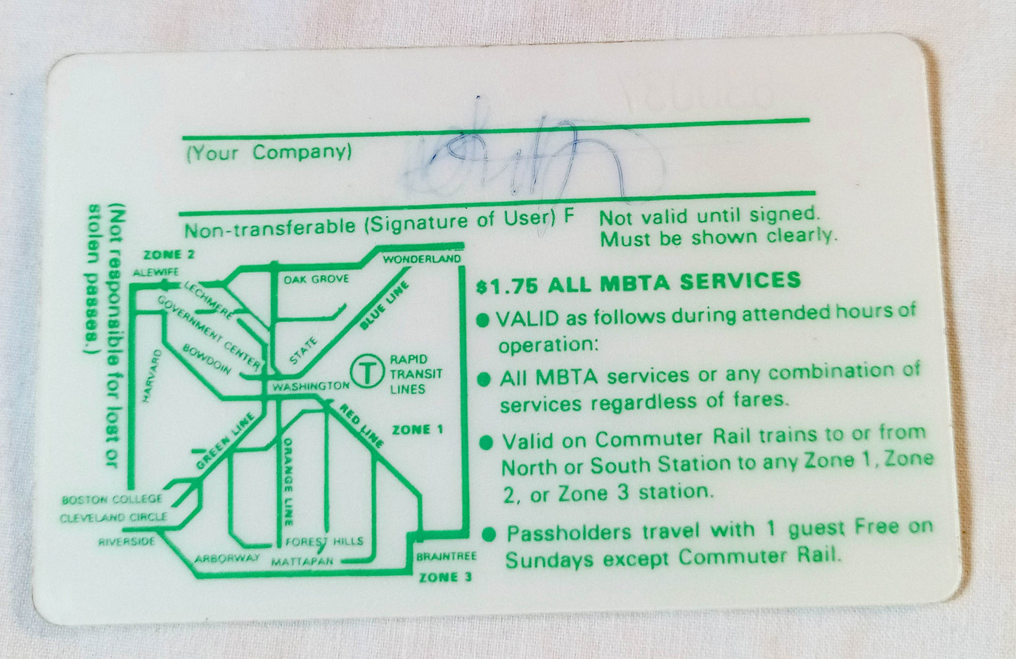 Boston MBTA Rapid Transit Commuter Rail Monthly Pass July 1984 - TulipStuff