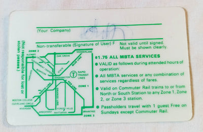 Boston MBTA Rapid Transit Commuter Rail Monthly Pass July 1984 - TulipStuff