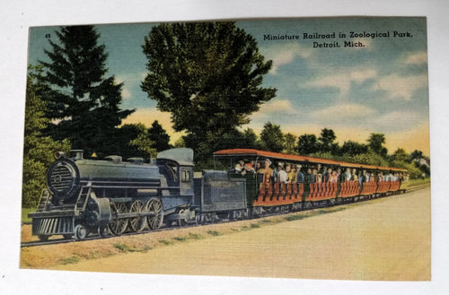 Miniature Railroad Detroit Zoo Michigan Linen Postcard 1940's - TulipStuff