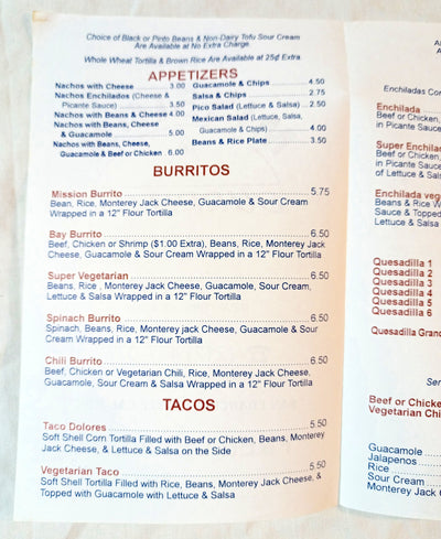 The Mission Burritos E 7th St Take Out Menu East Village NYC Late 1990's - TulipStuff