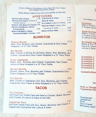 The Mission Burritos E 7th St Take Out Menu East Village NYC Late 1990's - TulipStuff