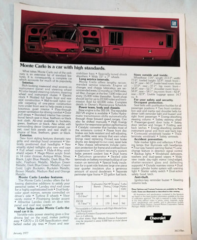Chevrolet Monte Carlo US Dealer Sales Brochure 1977 - TulipStuff
