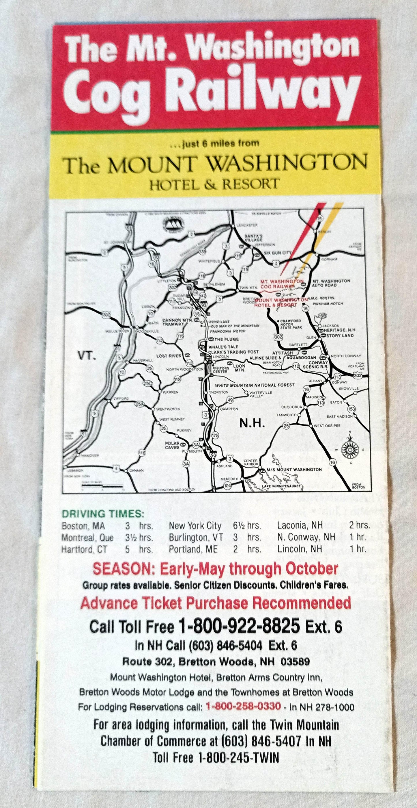 Mt Washington Cog Railway Bretton Woods New Hampshire Brochure 1990's - TulipStuff