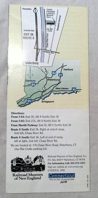 Naugatuck Railroad 1998 Schedule Brochure Waterville Thomaston CT - TulipStuff