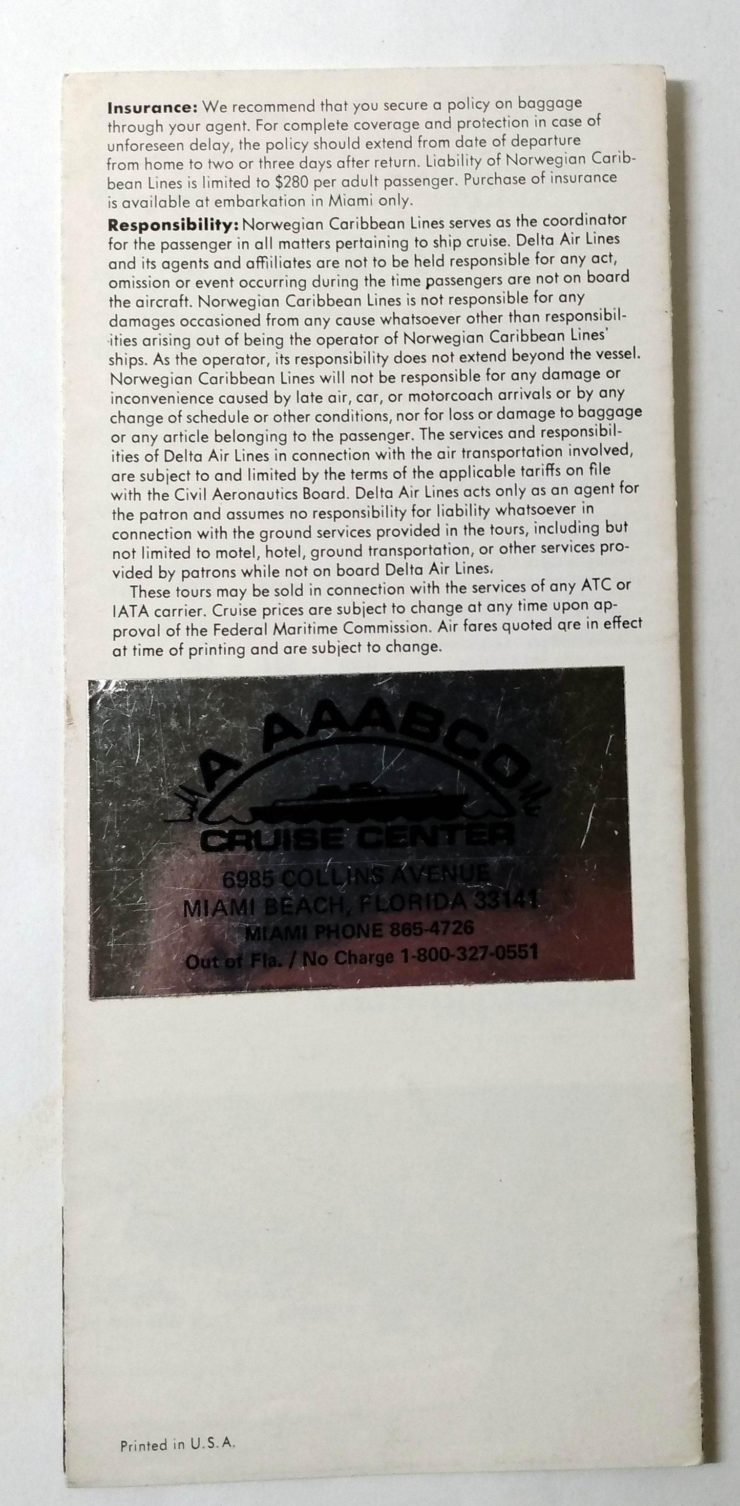 Norwegian Caribbean Lines 1974 Cloud 9 Caribbean Fly Cruises Detroit - TulipStuff