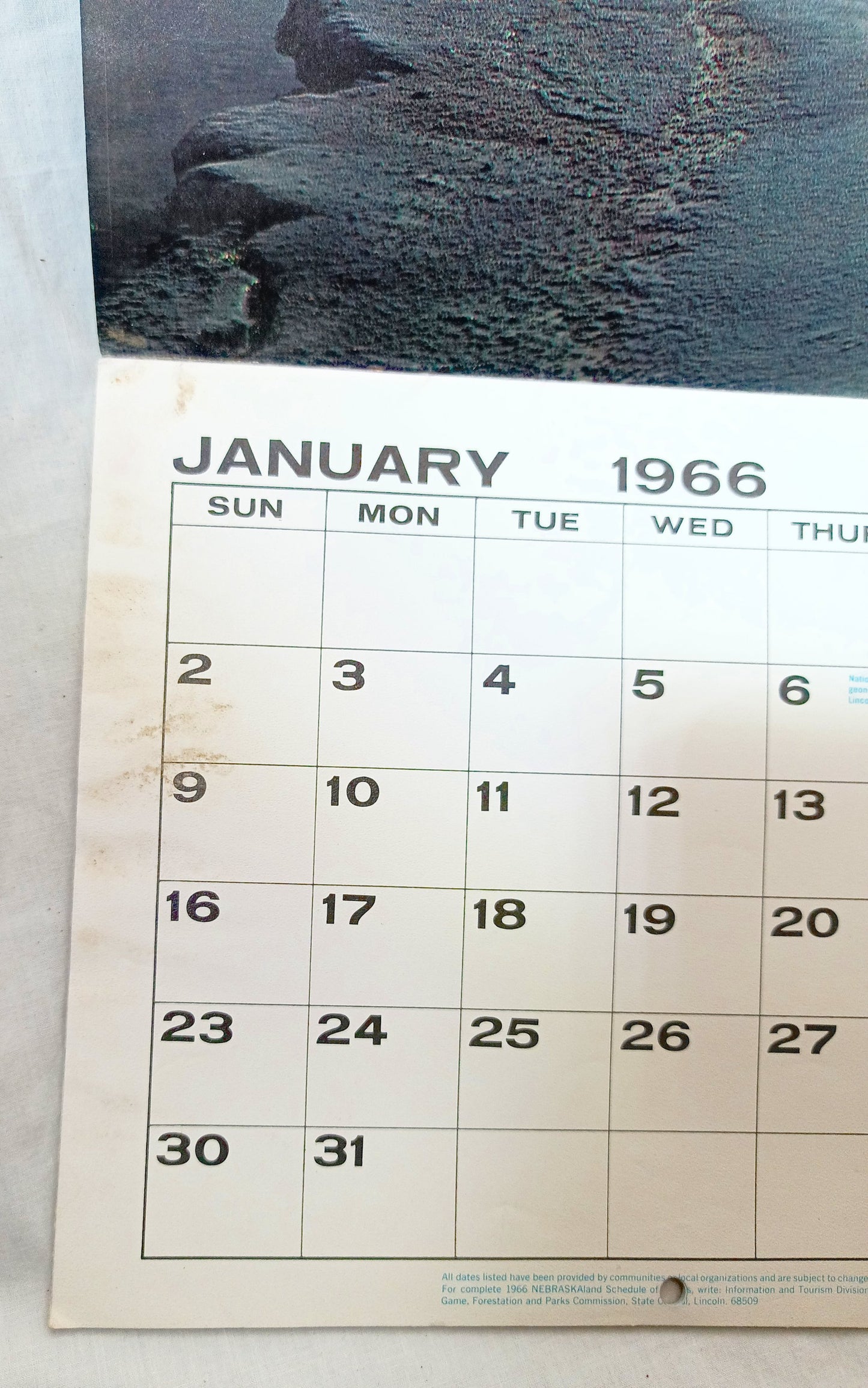 Calendario de pared de NEBRASKAland a todo color y con eventos de 1966