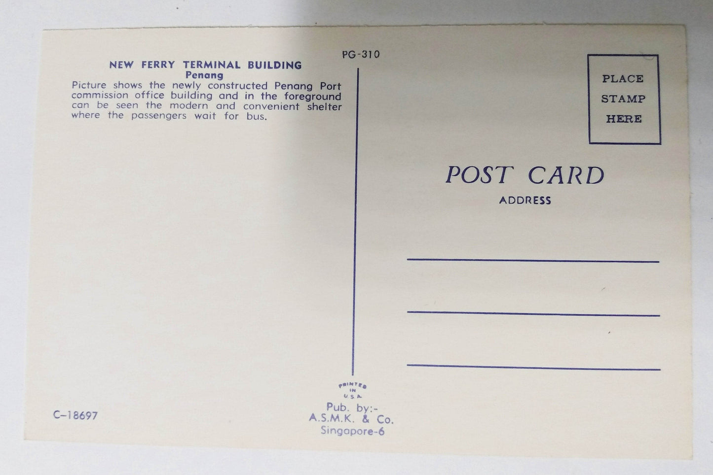 New Ferry Terminal Building Penang Malaysia Early 1960's Postcard - TulipStuff