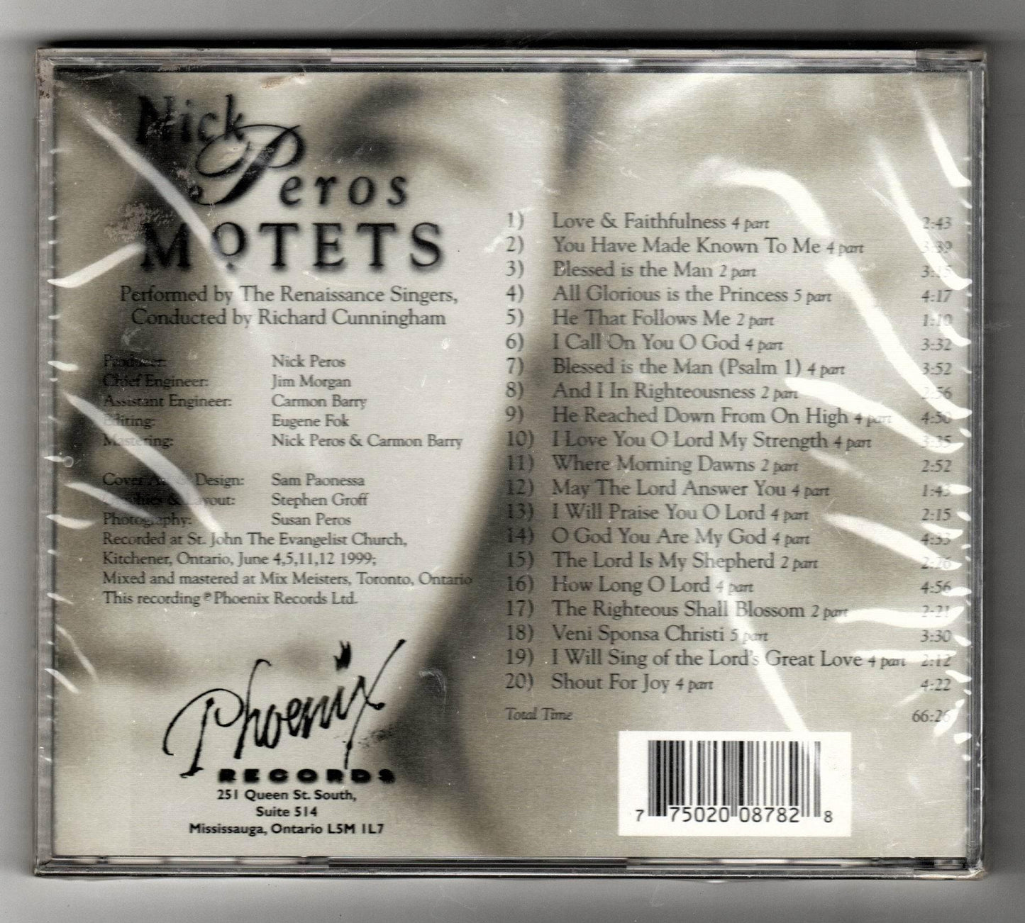 Nick Peros Motets A Cappella Choral Classical Canada Album CD 1999 - TulipStuff