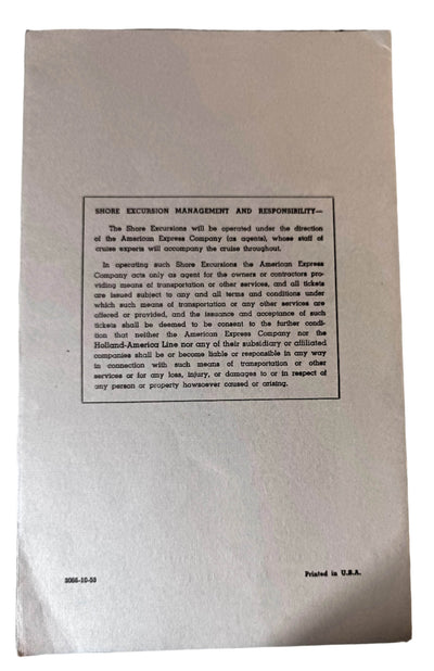 Holland America Nieuw Amsterdam West Indies Shore Excursion Programs 1954 - TulipStuff