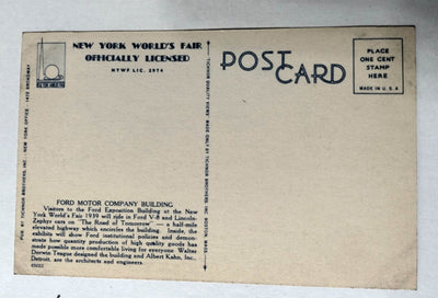 New York World's Fair 1939 Ford Motor Company Building Linen Postcard - TulipStuff
