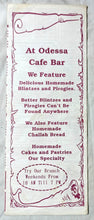 Load image into Gallery viewer, Odessa Cafe Bar Avenue A NYC Restaurant Takeout Menu Late 1990's - TulipStuff