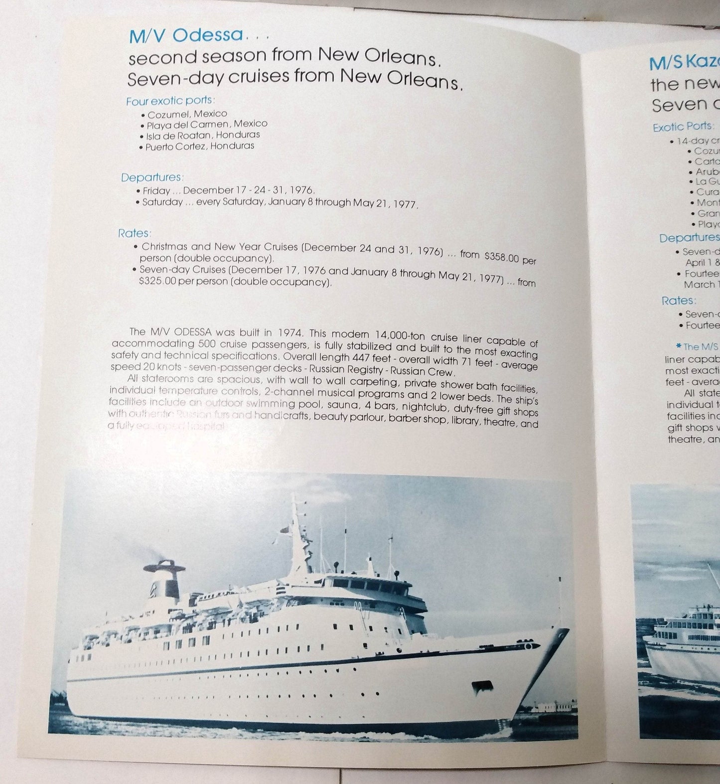 Black Sea Shipping ms Kazakhstan mv Odessa 1976-77 Cruise Brochure - TulipStuff