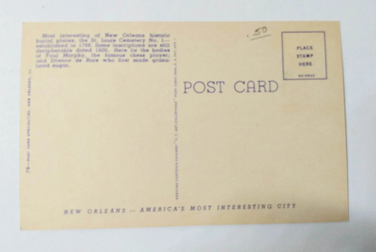Oldest Cemetary St Louis No. 1 New Orleans Louisiana Linen Postcard 1940's - TulipStuff