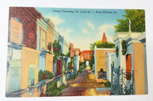 Load image into Gallery viewer, Oldest Cemetary St Louis No. 1 New Orleans Louisiana Linen Postcard 1940's - TulipStuff