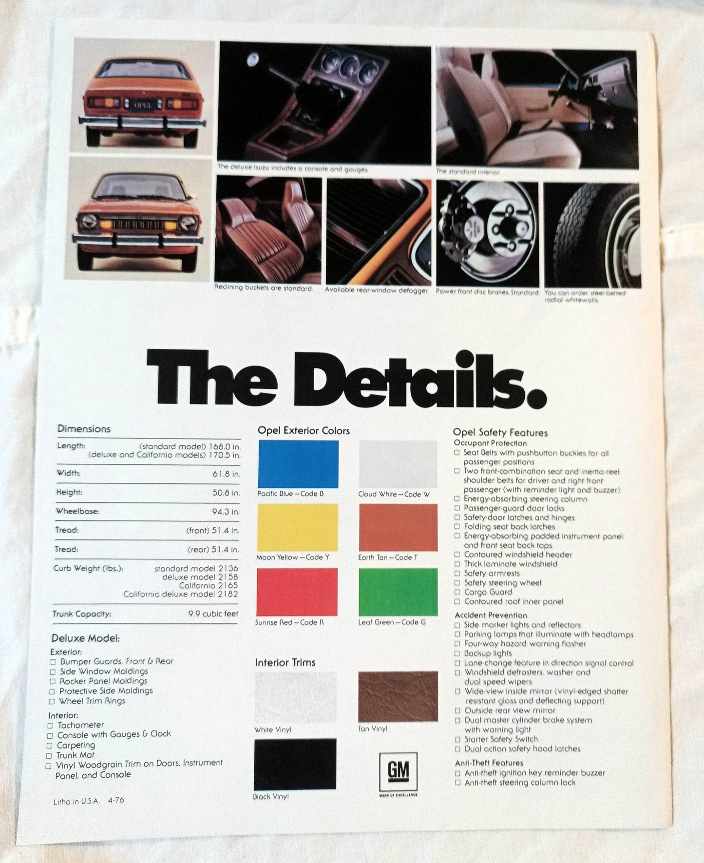 GM Introducing Opel Isuzu 1976 Dealer Sales Brochure - TulipStuff