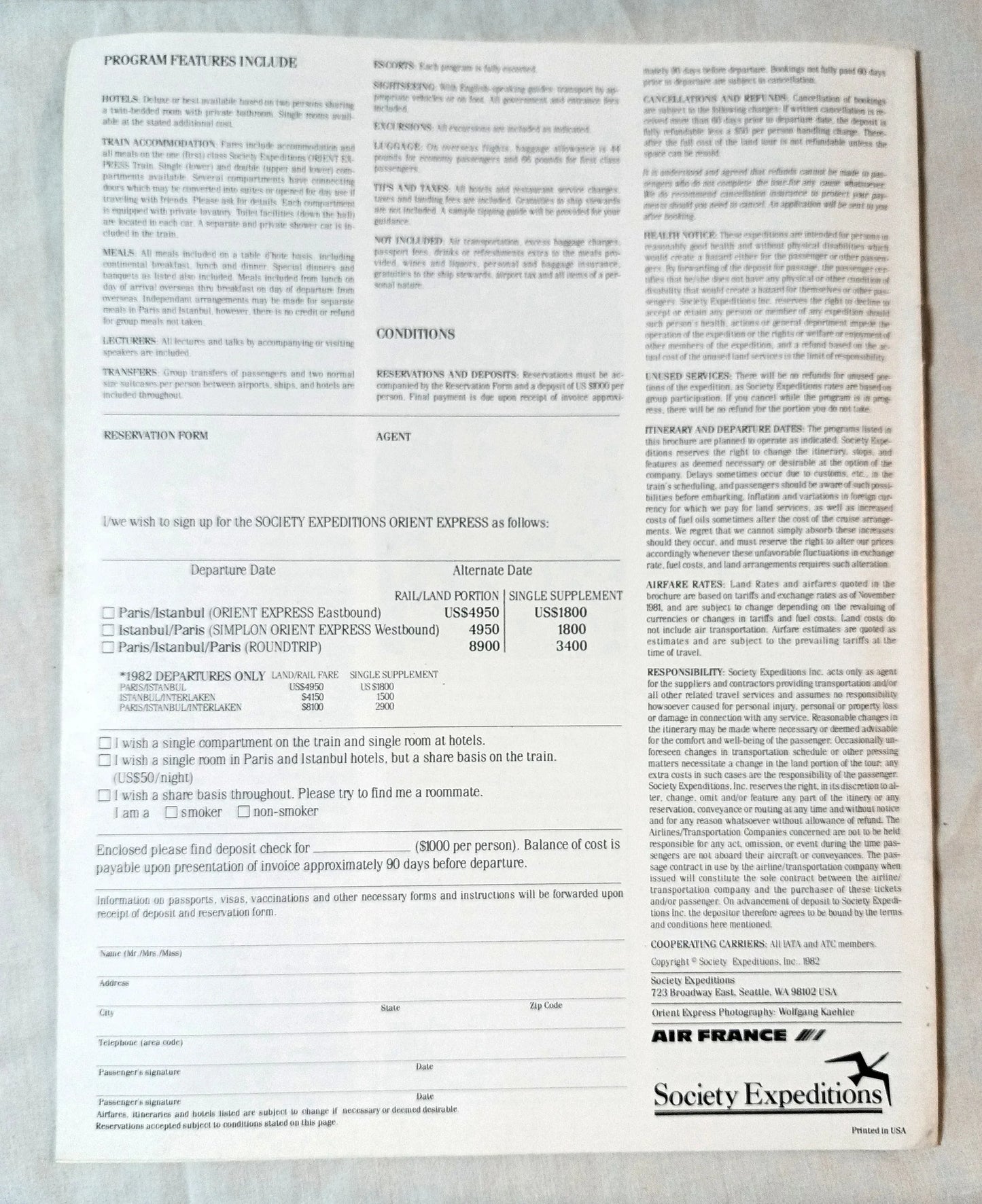 Orient Express Private Train Paris Istanbul Society Expeditions 1982-83 - TulipStuff