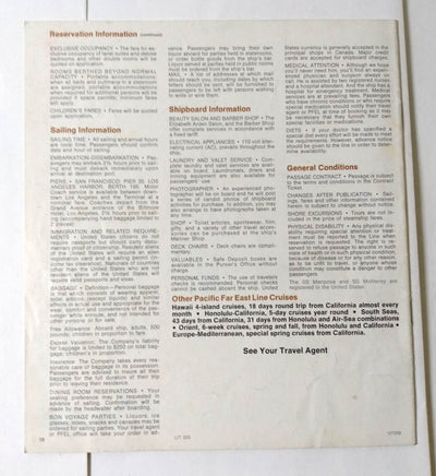 Pacific Far East Line Mariposa Monterey 1974 Alaska Cruises Brochure - TulipStuff