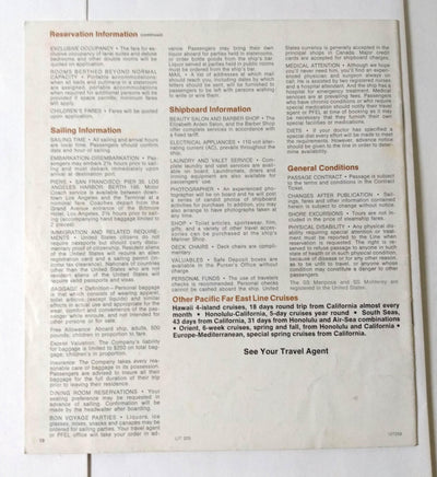 Pacific Far East Line Mariposa Monterey 1974 Alaska Cruises Brochure - TulipStuff