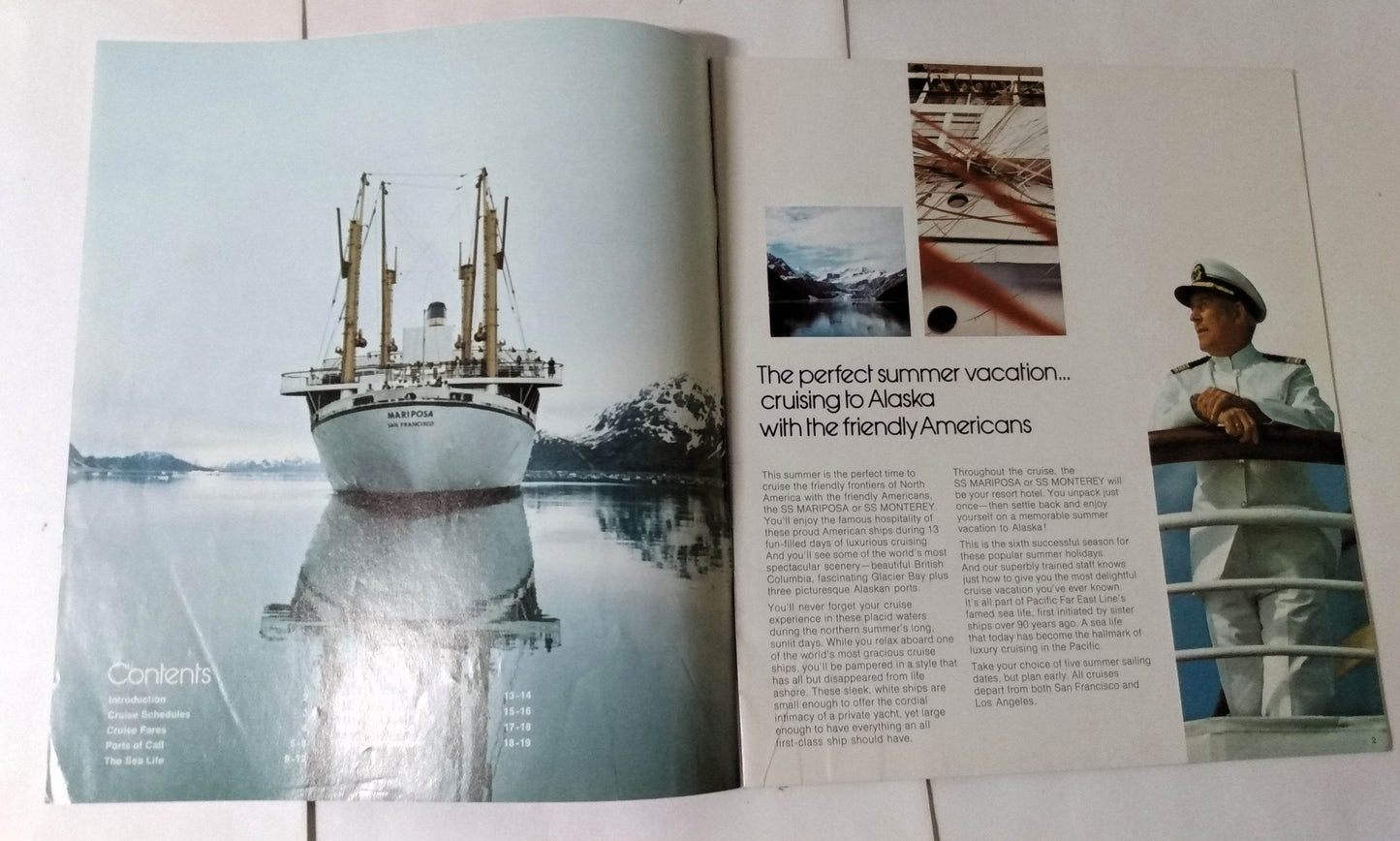 Pacific Far East Line Mariposa Monterey 1974 Alaska Cruises Brochure - TulipStuff