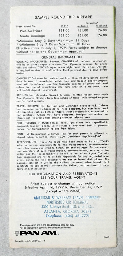Pan Am Air Tours Island Magic Haiti Domican Republic Brochure 1979 - TulipStuff