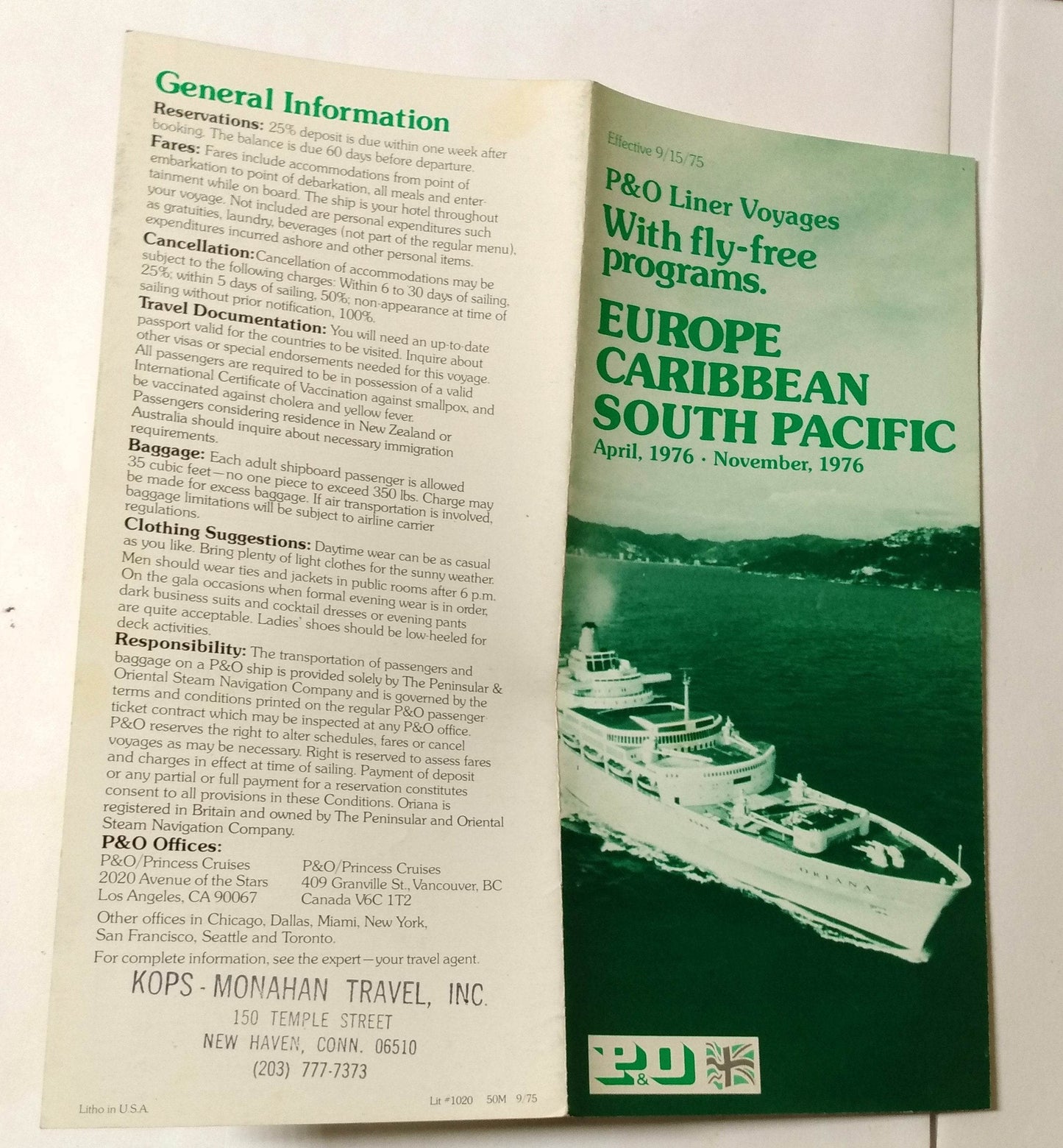 P&O 1976 ss Oriana Europe Caribbean South Pacific Cruises Brochure - TulipStuff