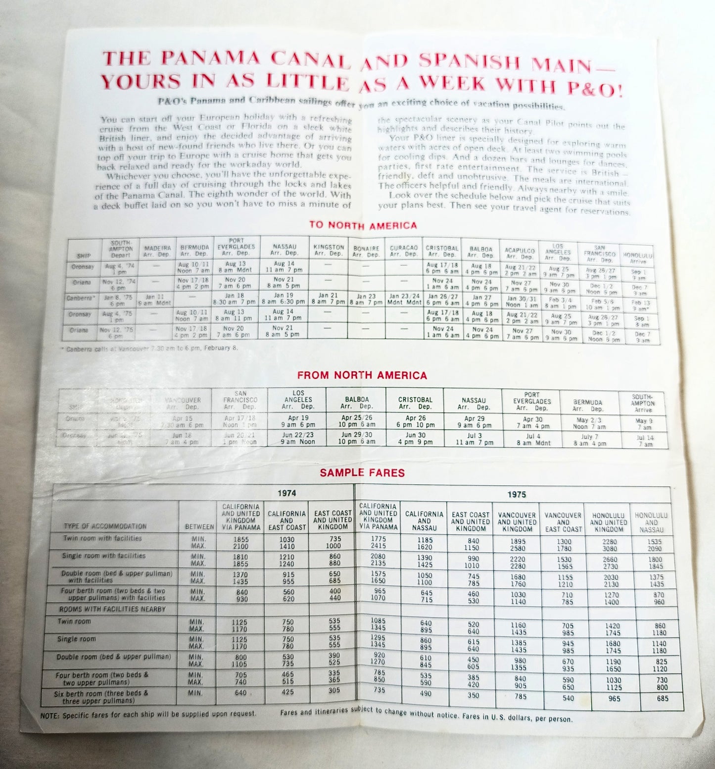 P&O 1974/75 Panama Canal Caribbean Sailings Canberra Oriana Oronsay - TulipStuff