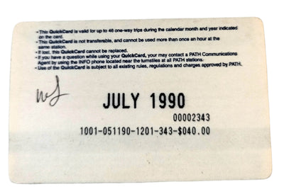 Port Authority Trans-Hudson PATH Train Monthly QuickCard July 1990 - TulipStuff