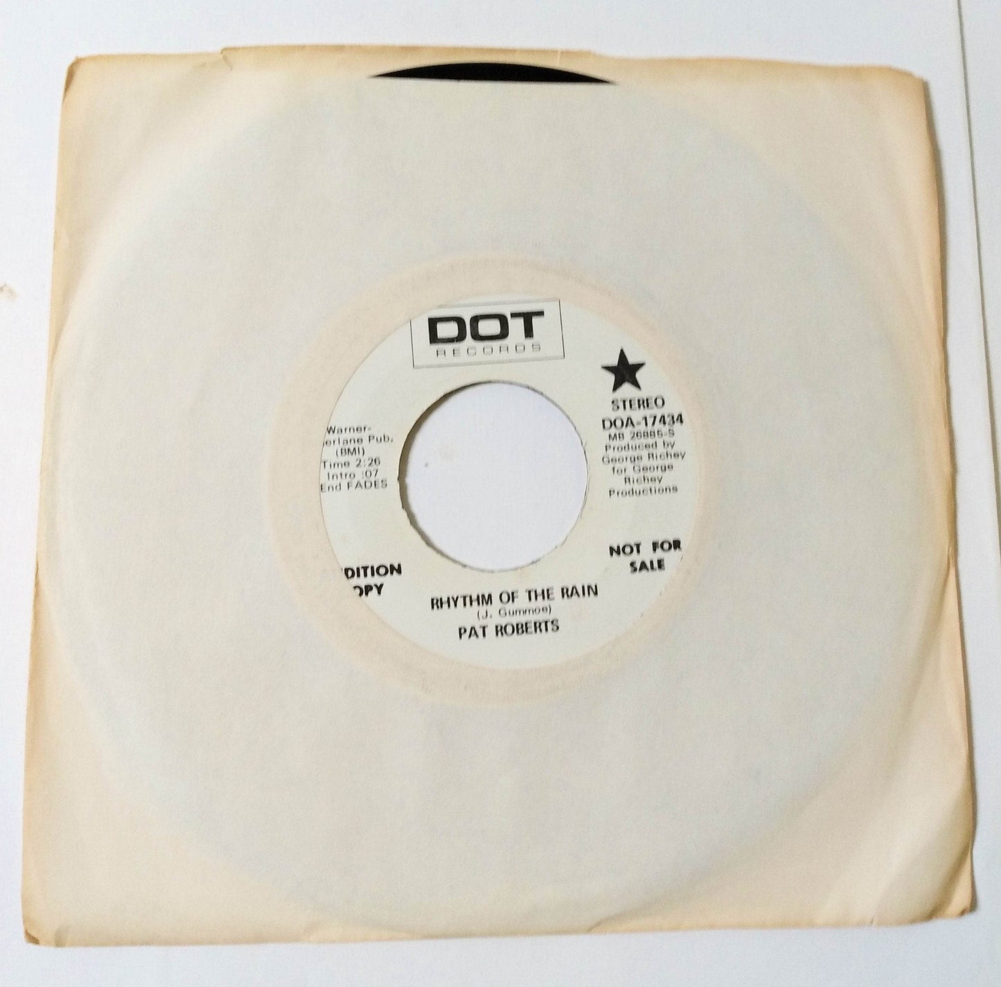 Pat Roberts Rhythm Of The Rain Country 7" Vinyl Dot Records Promo 1972 - TulipStuff