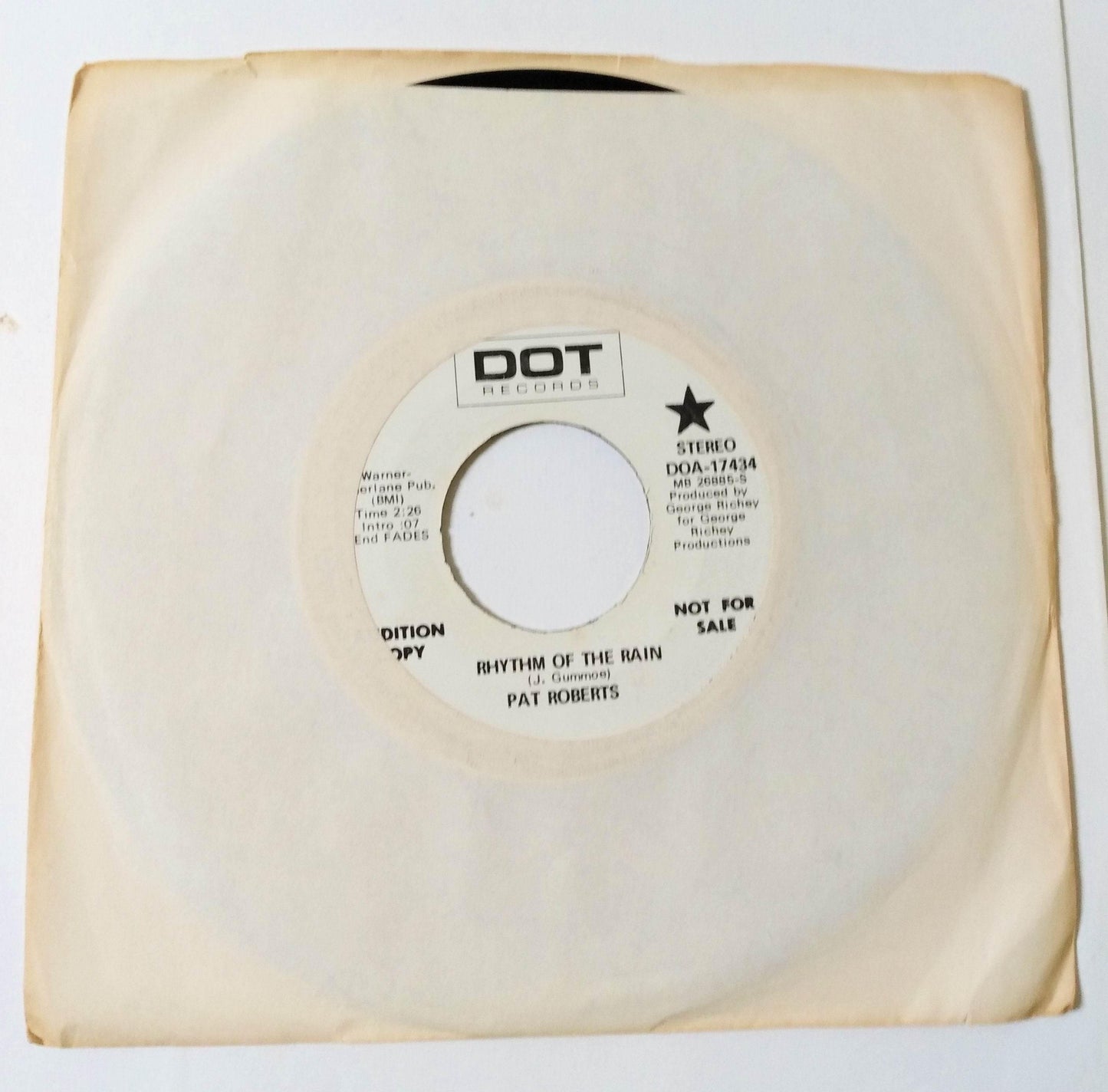 Pat Roberts Rhythm Of The Rain Country 7" Vinyl Dot Records Promo 1972 - TulipStuff