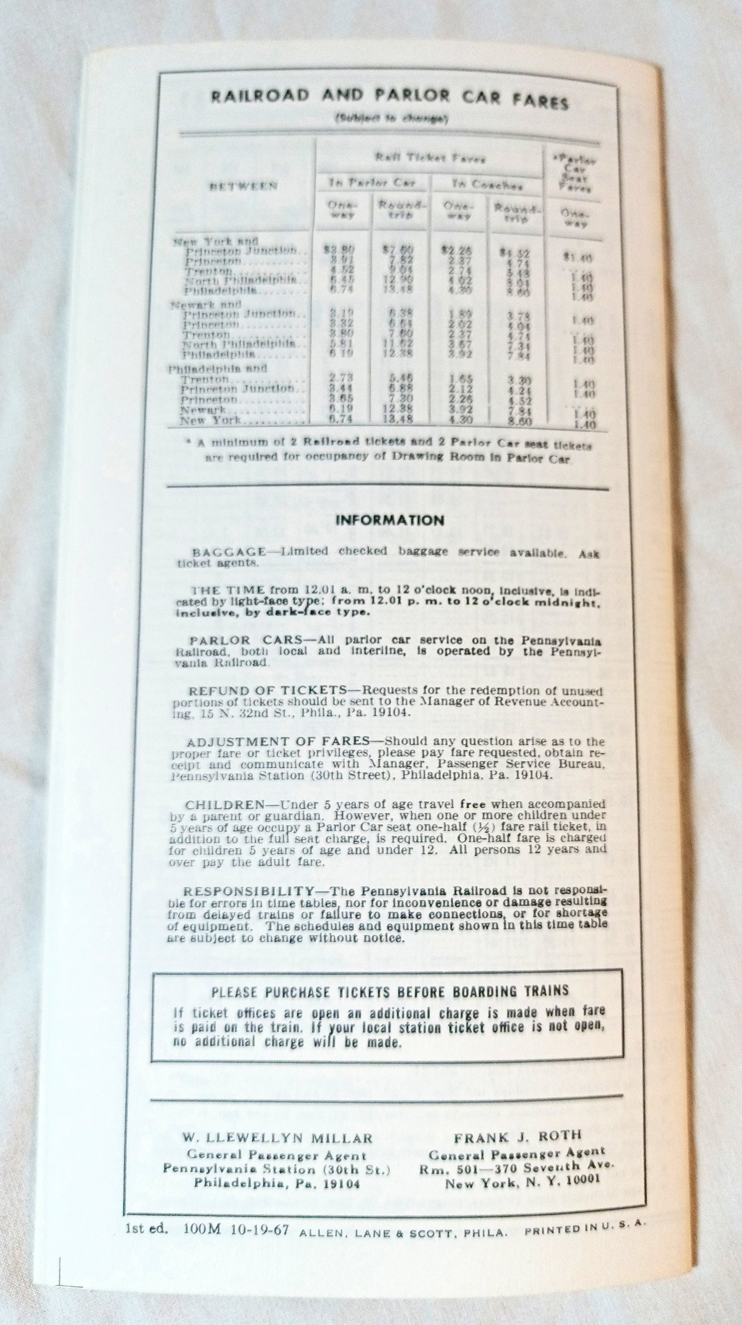 Pennsylvania Railroad New York Trenton Philadelphia Timetable 1967 - TulipStuff